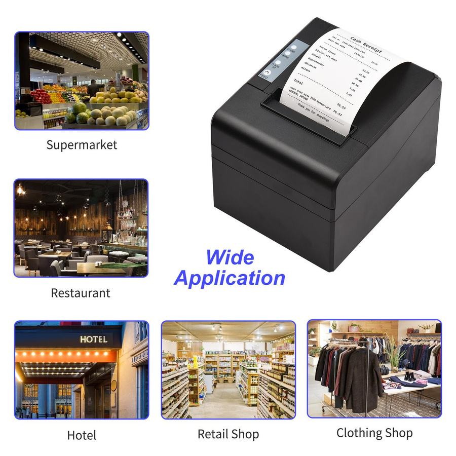 Aimo Thermo-Belegdrucker AU-1 in Schwarz mit USB- und LAN-Anschluss, 80 mm Thermodirektdruck für den Desktop mit 300 mm/s Druckgeschwindigkeit - Bild 5
