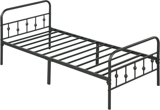 HOMCOM Bettrahmen aus Metall in Schwarz, modernes Bettgestell für Erwachsene, Tiefe: 206,9 cm, Breite: 91,8 cm, Höhe: 82,5 cm - Bild 1