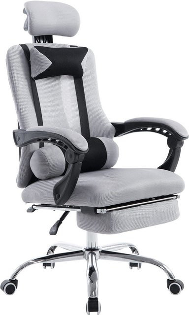 TPFLiving Bürostuhl Fellow in Grau mit Stoff und Netzoptik, verstellbarer Drehstuhl für Home-Office und Sport mit Kopfstütze und Armlehnen - Bild 1