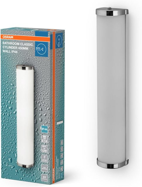 Osram Classic Cylinder Badezimmer-Wandleuchte in Weiß mit Chrom-Details, 3 x E14, Höhe: 45,5 cm - Bild 1