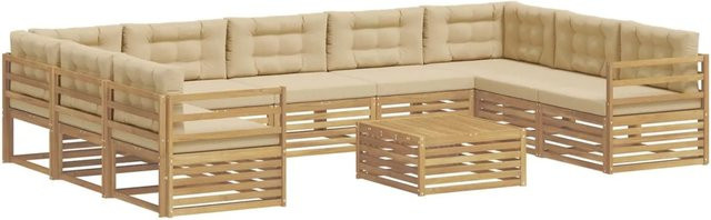 vidaXL Outdoor-Sofagarnitur aus Akazienholz mit 10-teiligem Set und Kissen in Weiß und Beige - Bild 1