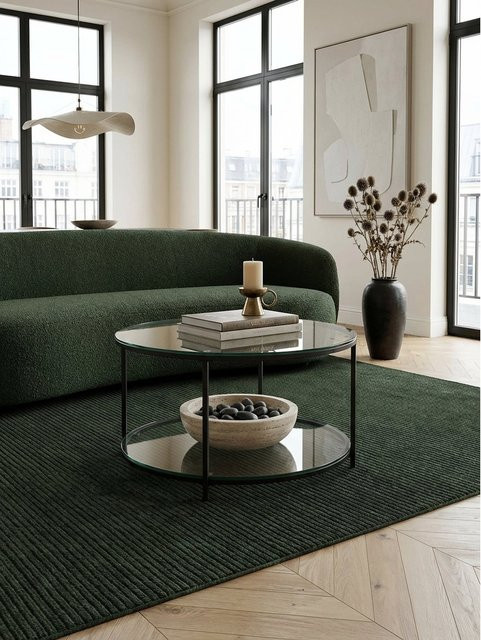 Moderner runder Couchtisch von KADIMA DESIGN aus Glas und Metall in Schwarz/Transparent, Durchmesser: 80 cm, Höhe: 45 cm - Bild 1