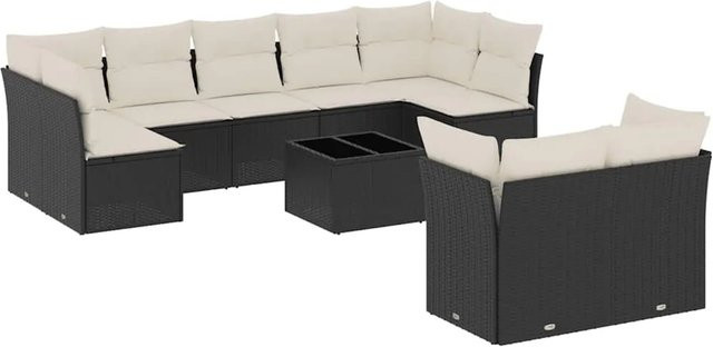 vidaXL 10-teilige Garten-Sofagarnitur aus Polyrattan in Schwarz mit Kissen und Stauraum - Bild 1
