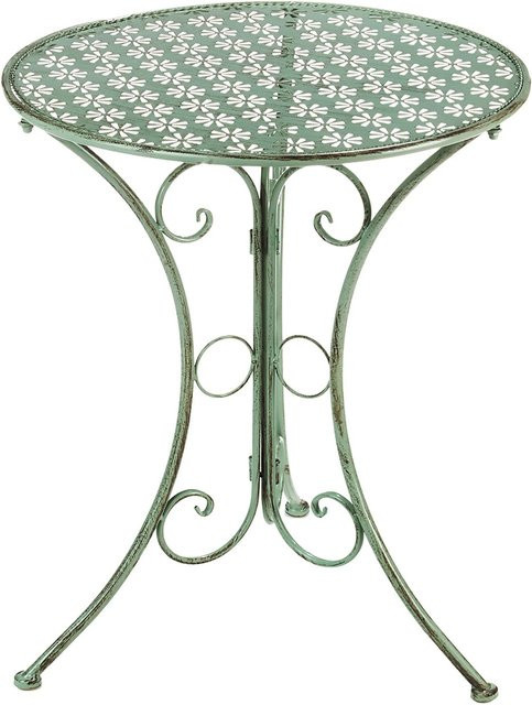 Kobolo Gartentisch aus Metall in Antique Green mit Blumenoptik, Durchmesser: 60 cm - Bild 1