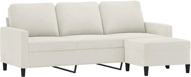 vidaXL 3-Sitzer-Sofa mit Hocker in Creme, modernes Samt-Design mit Armlehnen - Bild 1