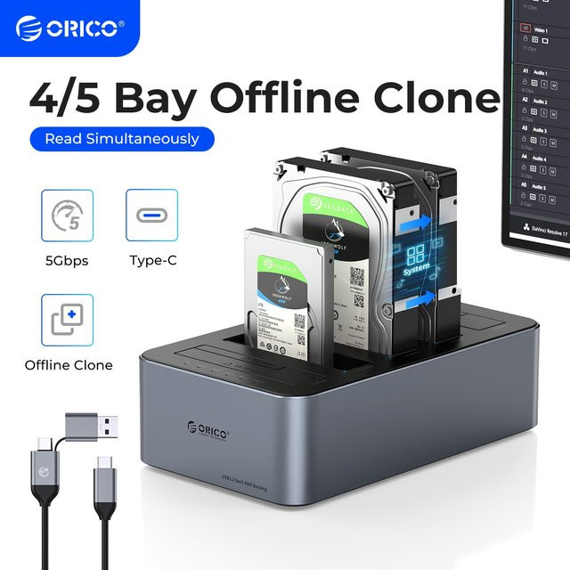 Orico Aluminium Festplattenstation Typ C mit 5 Gbit/s und Offline-Klonfunktion für 2.5 und 3.5 HDD-Gehäuse - Bild 1
