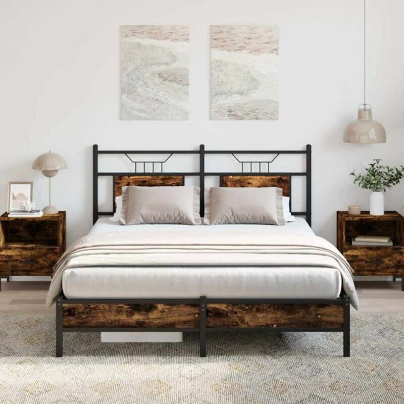 Vidaxl Bettgestell aus Holzwerkstoff und Stahl in Räuchereiche Braun B/T/H: 137 x 190 x 91,5 cm - Bild 1