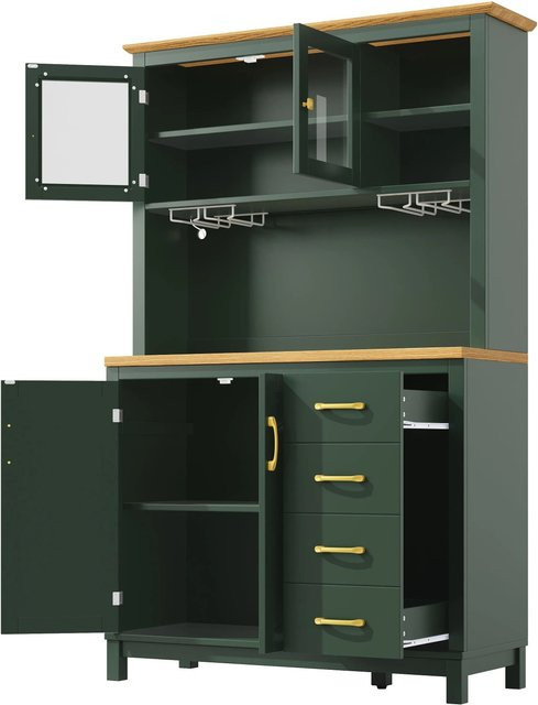 okwish Buffetschrank in Grün mit LED-Lichtleiste und Getränkehalter, moderner Küchenschrank mit Türen, B/T/H: 105,5 x 40 x 180 cm - Bild 1