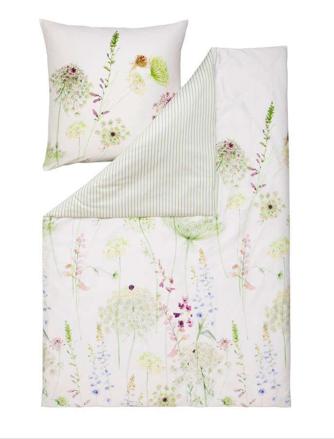 Estella Mako-Satin Bettwäsche Meadow Blumenwiese Wende weiß, Bettbezug und Kissenbezug, B/H: 200 x 200 cm, Kissen: 80 x 80 cm - Bild 1