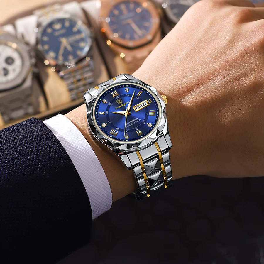 POEDAGAR Armbanduhr Edelstahl, Quarz, Blau, Herren - Bild 6