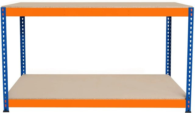 Monstershop S Rax 2 Stufige Werkbank in Blau und Orange mit Stahlgestell und Holzplatte, B/T/H: 150 x 60 x 90 cm - Bild 1