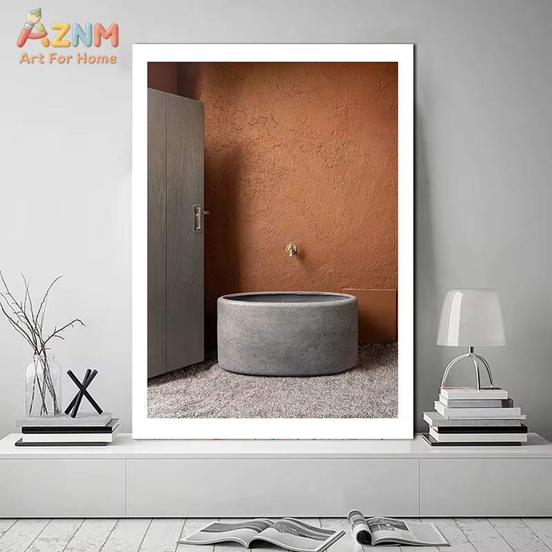 Kayou Minimalistisches Bohemian Architektur Kunstposter als abstrakter Öldruck auf Leinwand in Beige - Bild 2