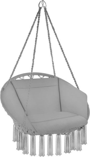 tectake Hängesessel Grazia mit Sitz- und Rückenpolster aus Baumwollgeflecht in Grau, B/T/H: 80 x 72 x 125 cm - Bild 2