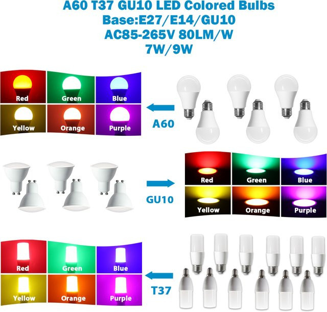 10er Set Gatetop LED-Lampen für E14 E27 GU10 in verschiedenen Farben RGB Multicolour 220V - Bild 1