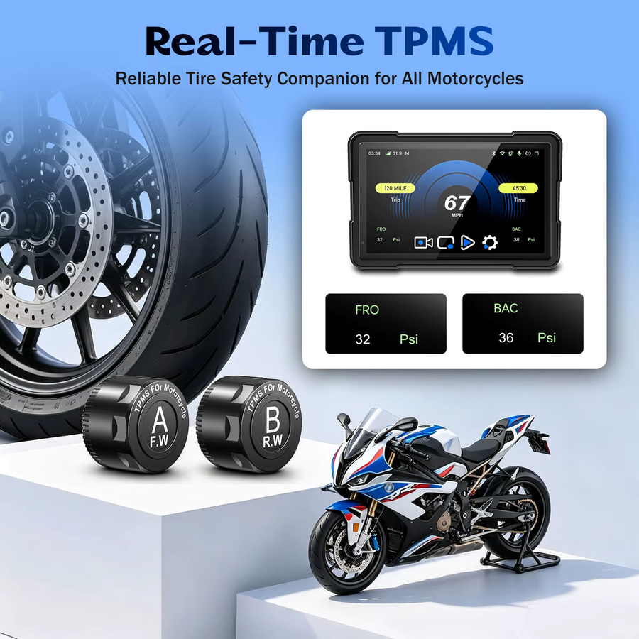 LBW Motorrad CarPlay System mit GPS-Navigation, zwei Kameras und TPMS in Schwarz - Bild 6