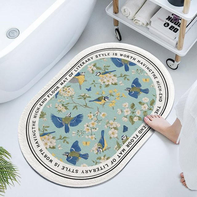 Yiran Furniture Diatomeenschlamm-Polstermatte in Blau, Retro-Oval-Design, saugfähig und rutschfest, B/H: 120 x 80 cm - Bild 1