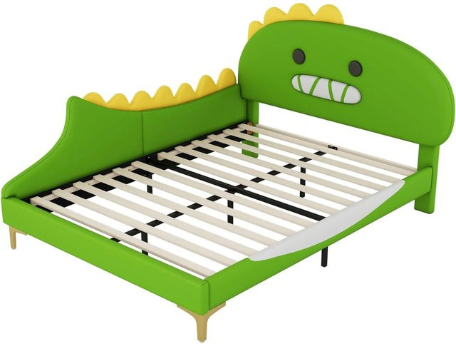 KOMHTOM Kinderbett Cartoon-Dinosaurier in Grün aus PU und MDF, B/T/H: 140 x 200 x 110 cm - Bild 1