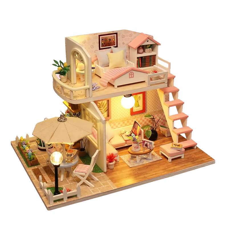 Battoom DIY Holz Gebäude Modell Kit – Kreatives Miniatur Puppenhaus aus Holz in Natur und Mehrfarbig - Bild 3
