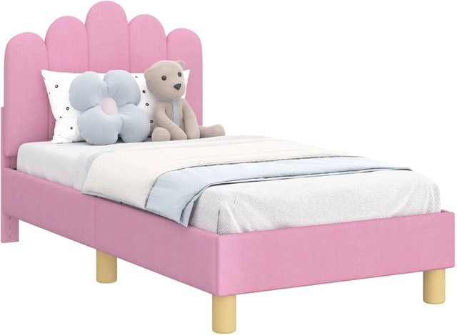 vidaXL Kinderbettgestell mit Kopfteil und Seitenfächern in Rosa, B/T: 70 x 140 cm - Bild 1