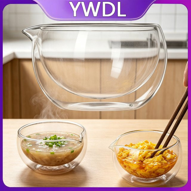YWDL Doppelwandige Schüssel aus Hochborosilikatglas mit Ausgießer in Transparent zum Mischen, Backen und Servieren - Bild 1