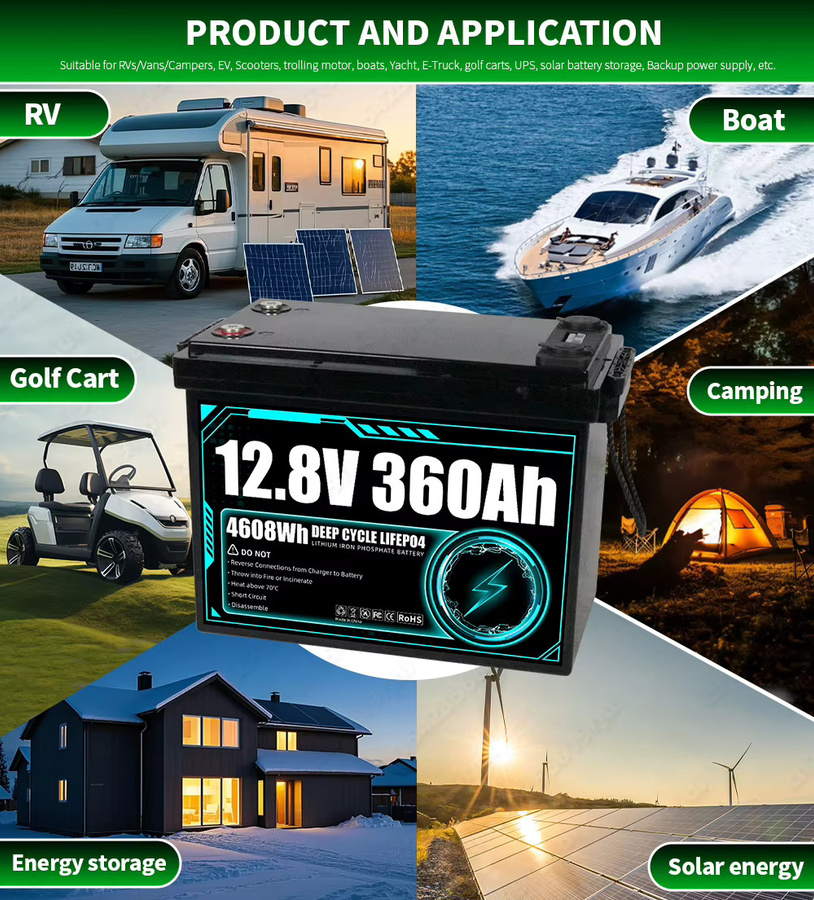 Futuraglow 12V 360Ah LiFePO4 Batterie Klasse A, 12,8V Lithium-Eisenphosphat-Akku-Pack in Schwarz mit hoher Kapazität und 10.000 Tiefentladezyklen für Wohnmobile, Vans und Camper - Bild 8