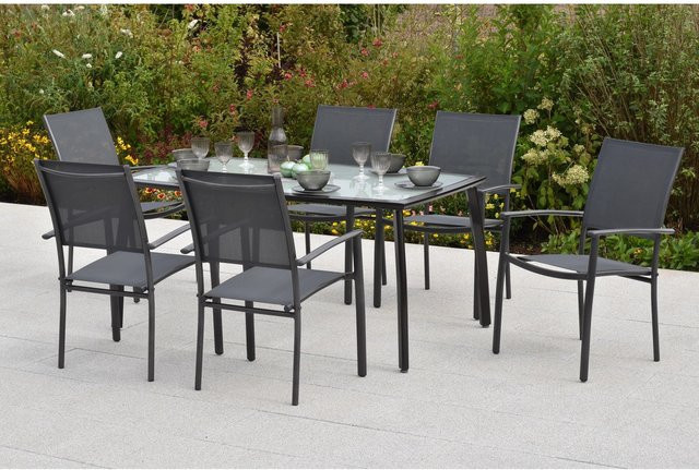 Merxx Milano Gartenmöbel-Set 7-teilig aus Aluminium in Grau mit Glastisch, B/T/H: 150 x 90 x 74 cm - Bild 1