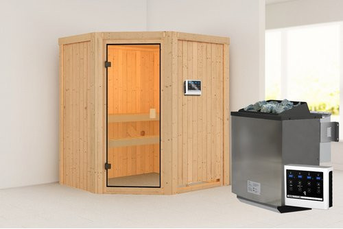 Karibu Sauna Käsma in Braun mit 9 kW Ofen für 4 Personen, B/T/H: 170 x 151 x 198 cm - Bild 1