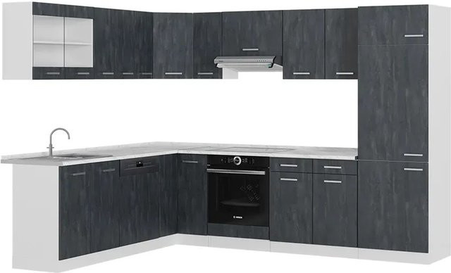 Vicco R-Line Eckküche in L-Form, Schwarz Beton und Weiß, B/T/H: 287 x 227 x 241,56 cm - Bild 2