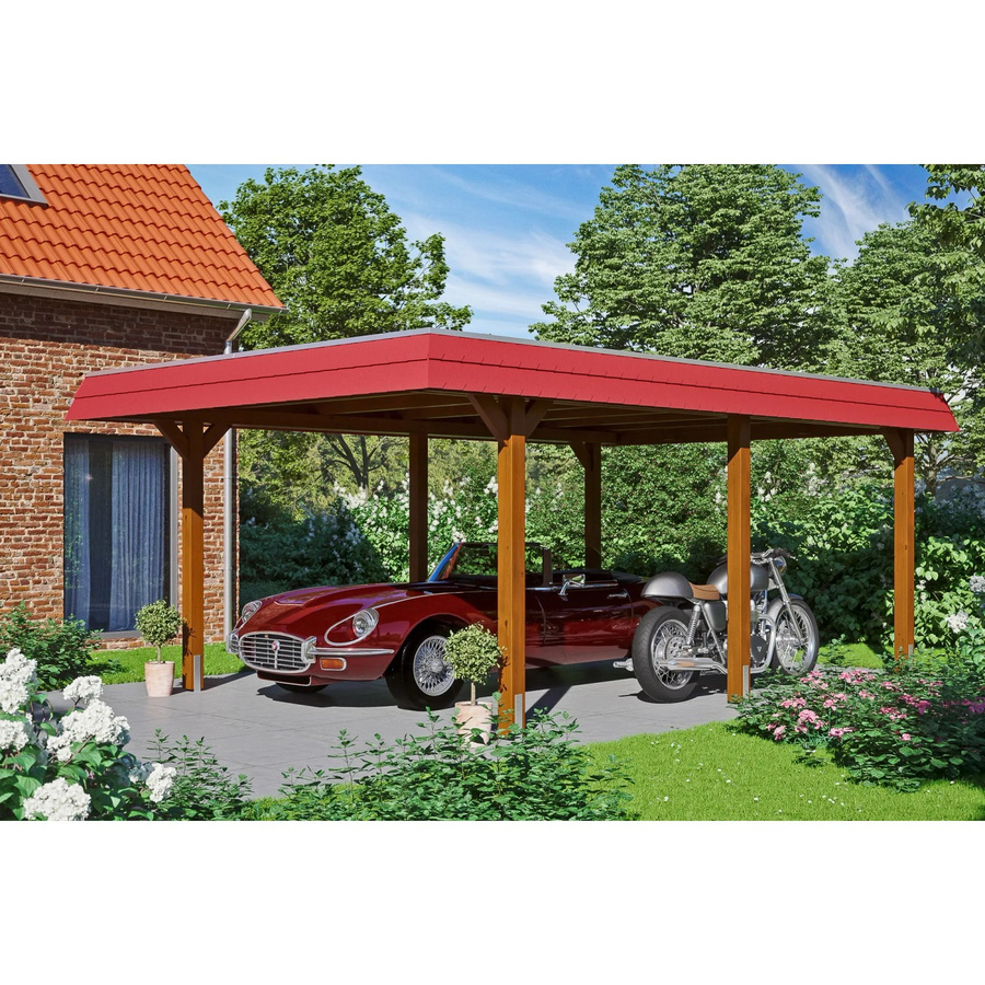 Skan Holz Carport Wendland aus Fichte mit EPDM-Dach und Blende in Rot, B: 628 cm, T: 409 cm - Bild 2