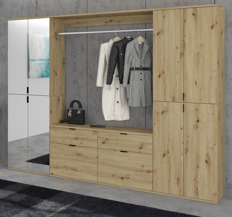Garderobe mit Spiegel und Schuhschrank Line-Up von Inn.Furn in Eiche, B: 243 cm, H: 193 cm, T: 34 cm - Bild 1