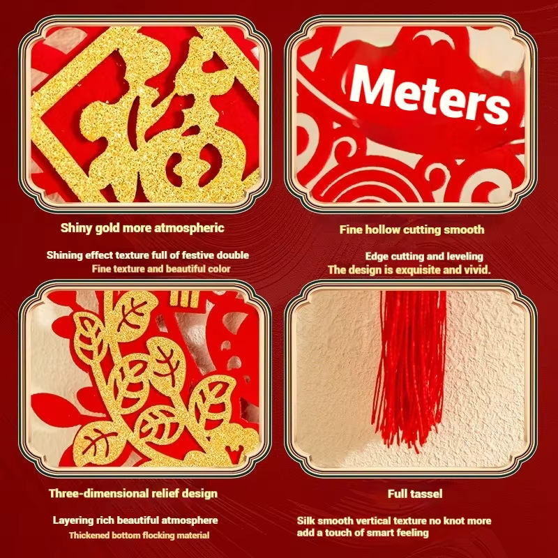 Rote hängende Dekoration für das chinesische Neujahr und Frühlingsfest mit Blumenmotiven und Quasten aus Papier - Bild 5