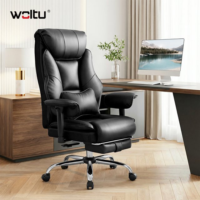 WOLTU Drehbarer ergonomischer Bürostuhl aus Kunstleder mit Kopfstütze und Armlehnen, höhenverstellbarer Chefsessel in Schwarz oder Braun - Bild 1