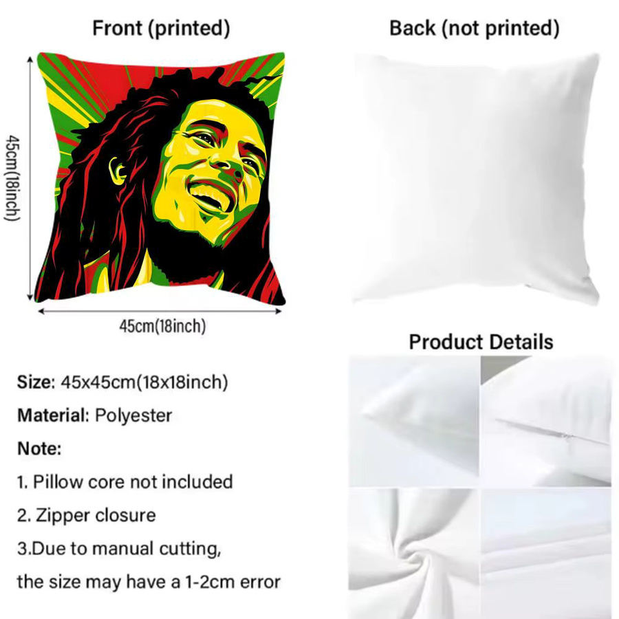B-Bob M-Marley Singer Kissenbezug mit Grafikmuster in Schwarz und Multicolour, 30 x 30 cm - Bild 4