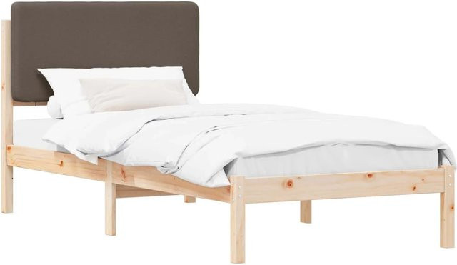 vidaXL Bettgestell mit gepolstertem Kopfteil aus Massivholz in Taupe, B/T/H: 90 x 200 x 84,5 cm - Bild 1