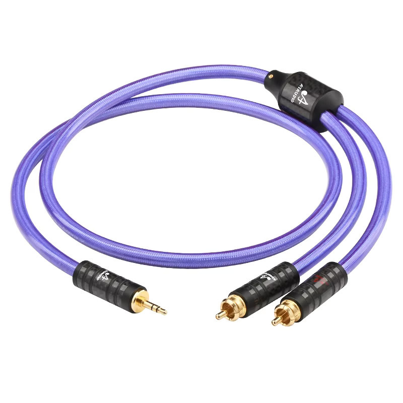 ATAUDIO HiFi Stereo-Audiokabel 3,5mm auf 2RCA, versilbertes OCC-Kabel in Lila, ideal für Verstärker und Telefon - Bild 2