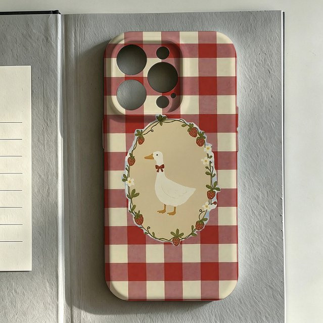 Glänzende Handyhülle aus Hartplastik mit Gingham-Farm-Print für Google Pixel 7 7a 8 8a 9 9a Pro XL 5G in Rot - Bild 1