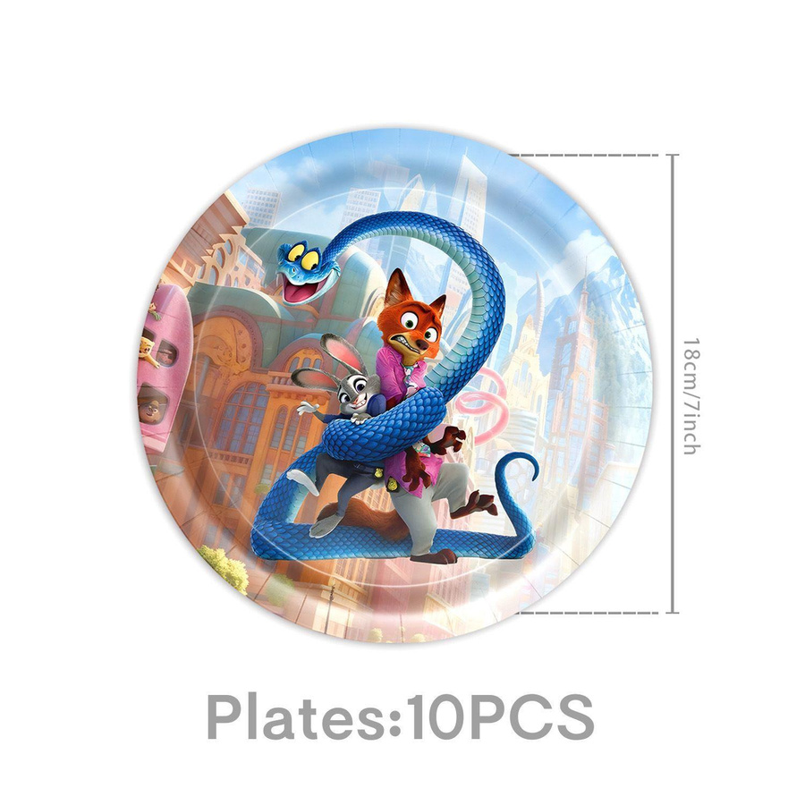 KIDSW Zootopia Partyzubehör Set in Mehrfarbig für Kindergeburtstage mit Banner, Papptellern, Pappbechern, Servietten und Tischdecke - Bild 2