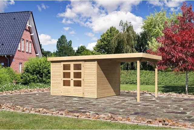 Karibu Holz-Gartenhaus Boras Natur Flachdach Unbehandelt B: 298 cm, T: 242 cm, H: 211 cm - Bild 1