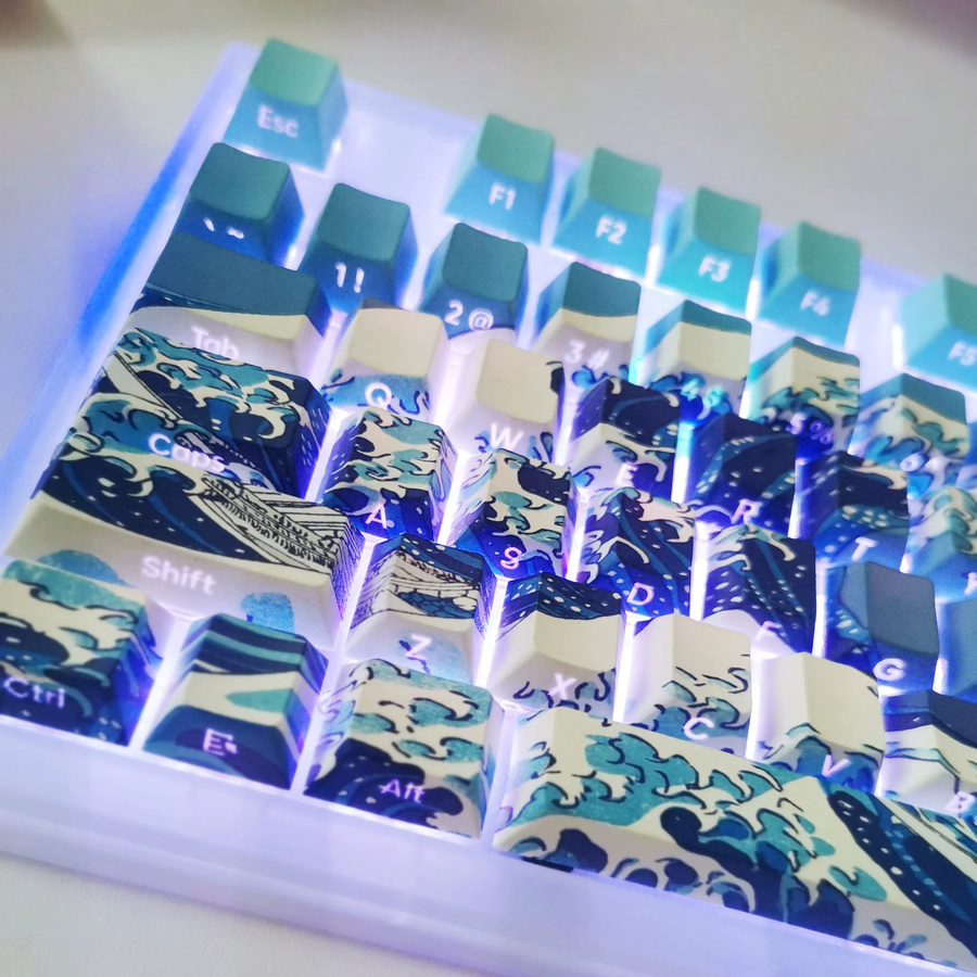FSWHBY 125 Tastenkappen im Kanagawa-Design mit Cherry MX Kompatibilität, PBT Dye-Sub Tastenkappen im Cherry Profil für RGB-Hintergrundbeleuchtung - Bild 2