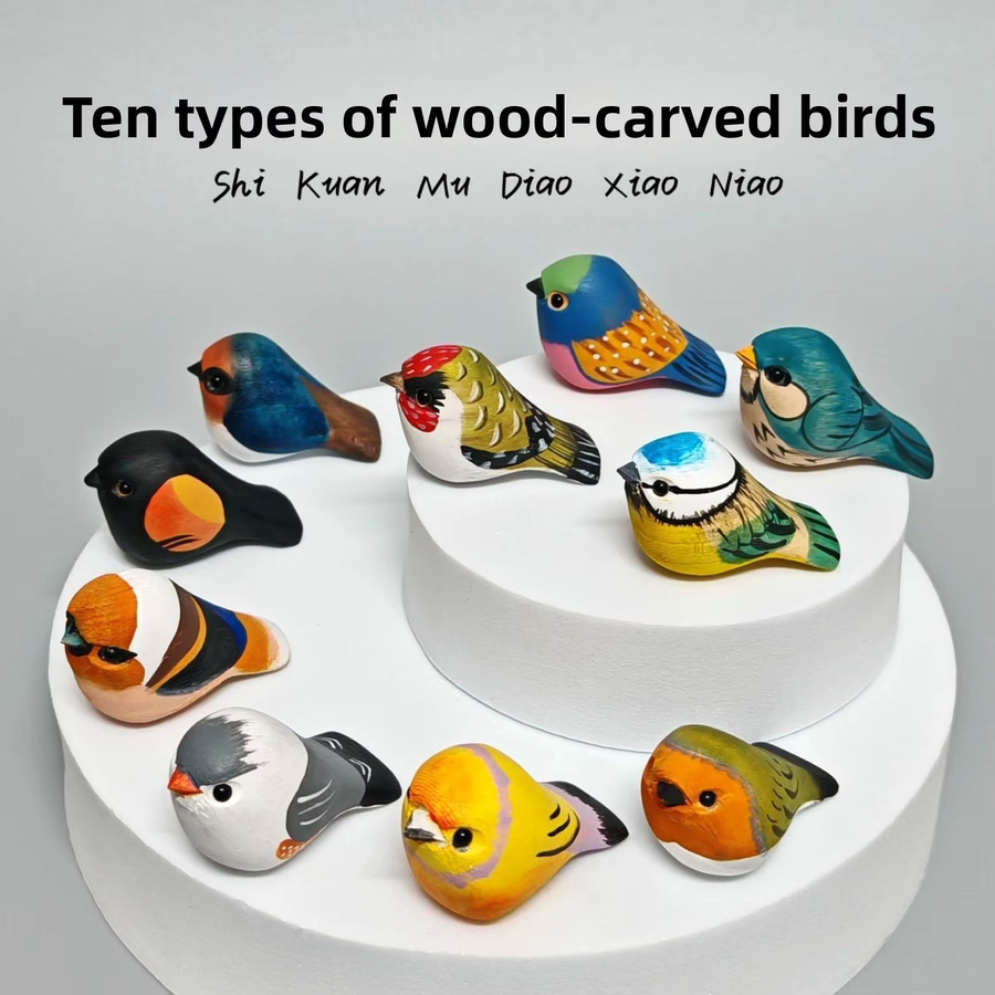 Handgefertigtes Holz-Vogel-Ornament von RBXC als dekorative Desktop-Figur in Mehrfarbig - Bild 1