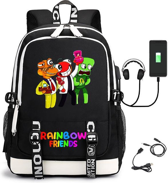 3-teiliges Schulrucksack-Set in Schwarz aus Oxford-Stoff mit großem Fassungsvermögen inklusive Federmäppchen und Schultergurt - Bild 1