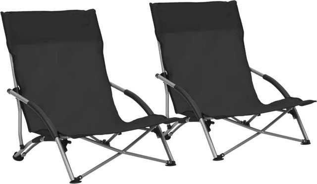 Set aus 2 klappbaren Strandstühlen von vidaXL in Schwarz aus Stoff und Metall - Bild 1