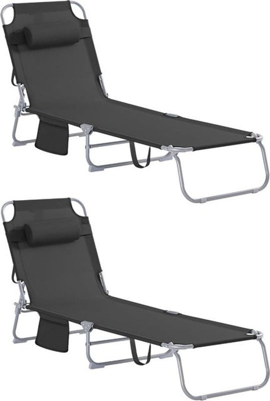 SoBuy 2er Set Gartenliege klappbar aus Stahl mit Textilene und Seitentasche, Farbe: Schwarz/Türkis - Bild 8