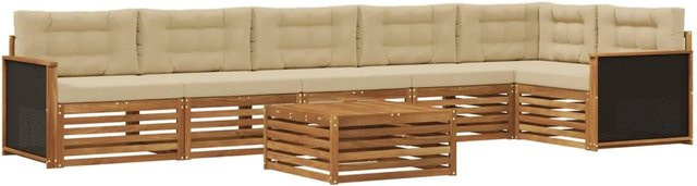 vidaXL Outdoor-Sofagarnitur aus Akazienholz in L-Form, 7-teiliges Set mit Polstern in Natur und Beige, B/T/H: 79 x 79 x 37 cm - Bild 1