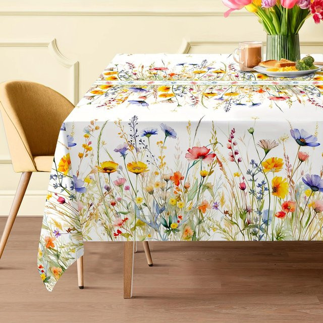 JINGYUE Pet Tischdecke aus Polyester mit Aquarell-Blumenmuster, rechteckig, Mehrfarbig, B: 145 cm, L: 200 cm - Bild 1