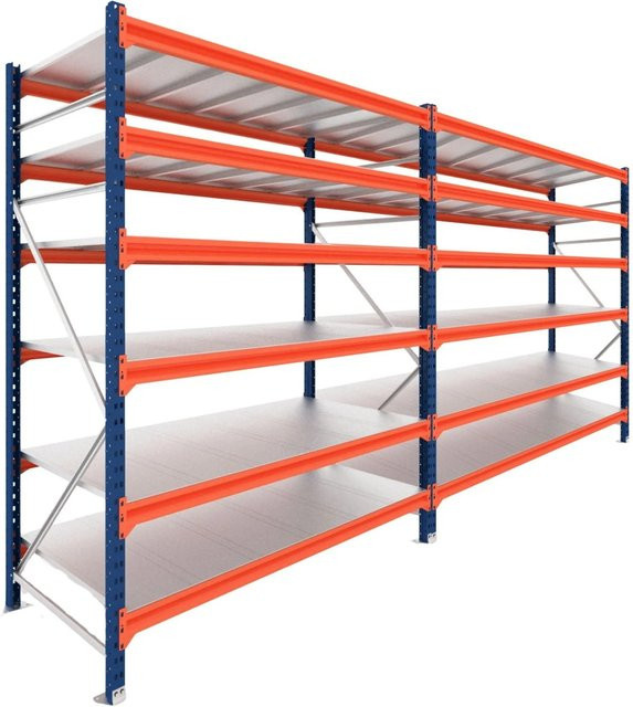 PROREGAL DOMINUS Schwerlastregal Weitspannregal mit 2 Feldern und 6 Ebenen, Blau/Orange, B/T/H: 480 x 100 x 250 cm - Bild 1