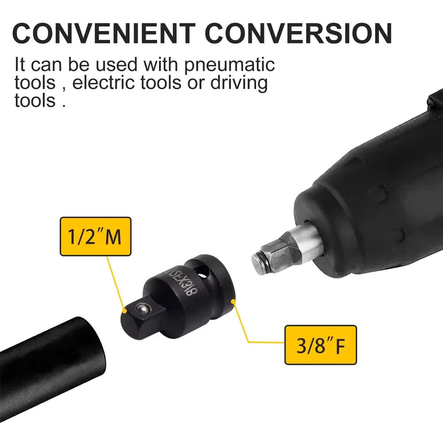 Binoax 6er Set Ratsche Sockel Adapter Set in Schwarz mit 1/4, 3/8 und 1/2 Zoll Konverter für Spanner und Schlüssel - Bild 3