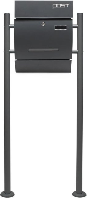 Wiltec Briefkasten Set Anthrazit mit Schloss und Ständer, B/T/H: 35,0 x 9,5 x 44,5 cm - Bild 1
