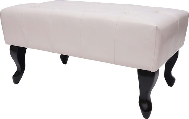 MCW Ottomane Chesterfield Oxford Sitzhocker Fußablage aus Kunstleder mit Rautenmuster, Creme-Weiß, B: 39 cm, T: 77 cm, H: 47 cm - Bild 1
