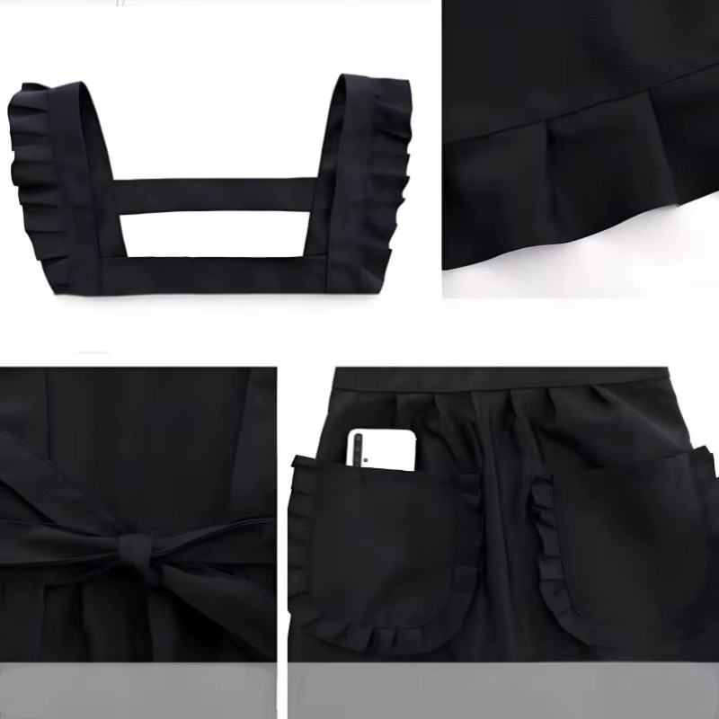 Eelhoe Koreanische Mode-Schürze für Erwachsene, wasserdichte Prinzessinnen-Schürze aus Polyester mit Taschen, Schwarz - Bild 3